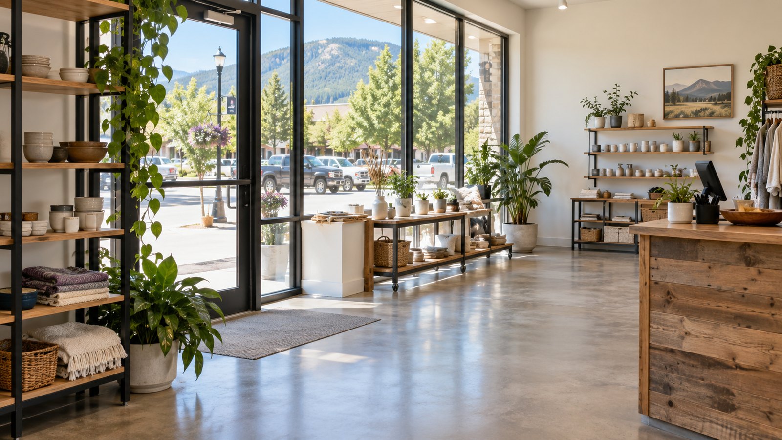 Clean storefront interior in summer